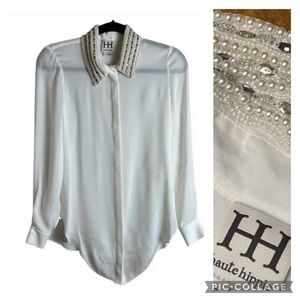 HauteHippie| 100% Silk & Jewel Collared Blouse